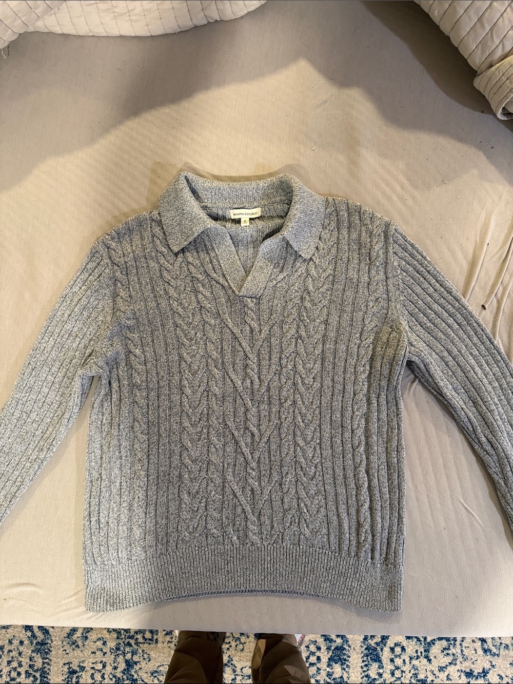 Banana Republic Light Gray Cable V-Neck Polo Sweater
